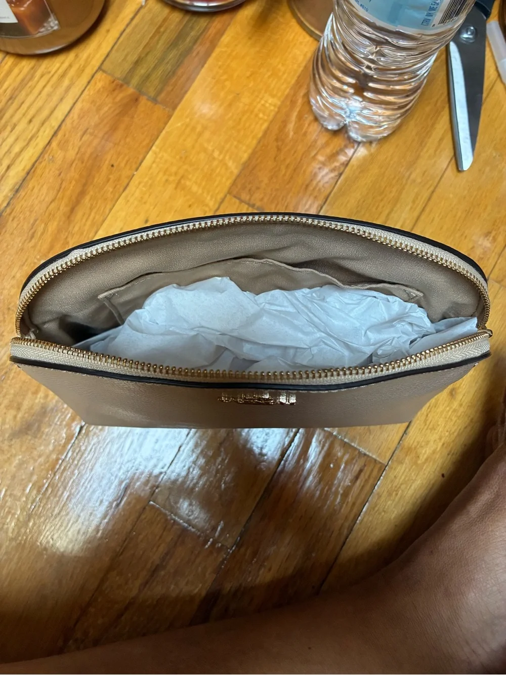 Coach Pebbled Leather Cosmetic Pouch in Tan